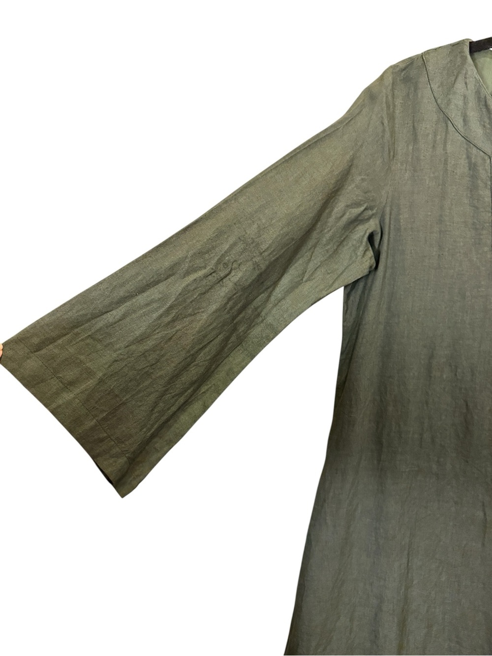 Ellementree Woman’s Relaxed Olive Maxi Kaftan Linen Dress with Long Sleeves - Picture 2 of 12